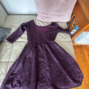 Purple Patterned Long Sleeve Dress